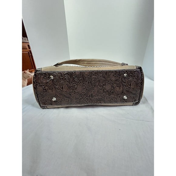 Fleur De Lis Rhinestone Leather Purse Embossed Tan Brown Shoulder Bag Western - Picture 9 of 16